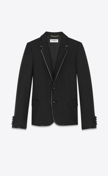jacket in wool gabardine and leather bias